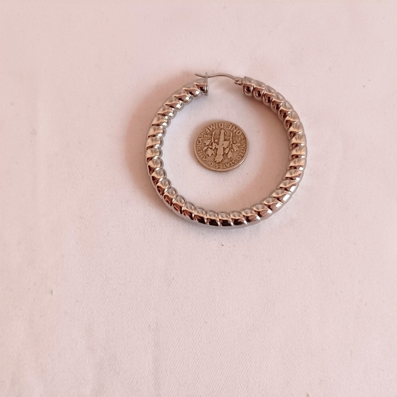 Checkered Hoop Earrings in Stainless Steel - Picture 5 of 6